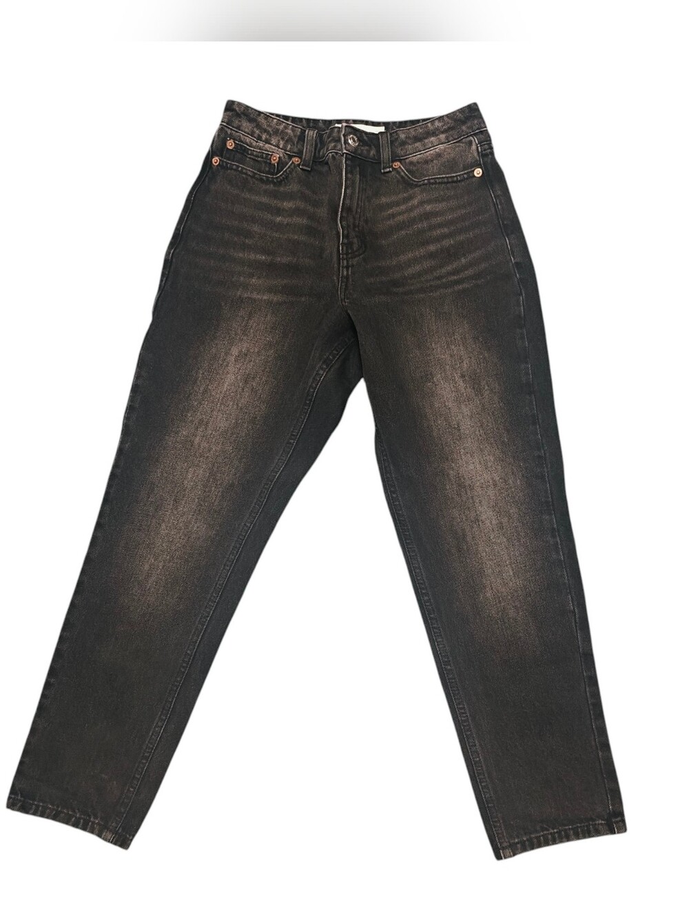 Top Shop High-Waist Washed Black Mom Jeans Size W26 L30